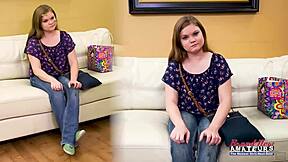 Yo, busty coed Lauren sucks cock before getting banged hard and jizzed on