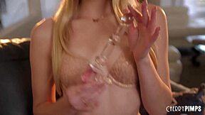 hot petite 18+ blonde teen 18+ loves masturbating her shaved pussy with glass dildo