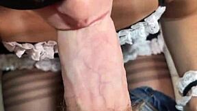 naughty maid bent over in skirt, fucked while cooking