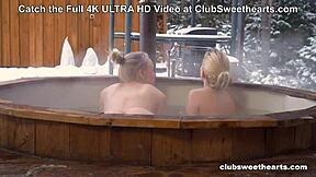 Winter snow special in the hot tub with teens.