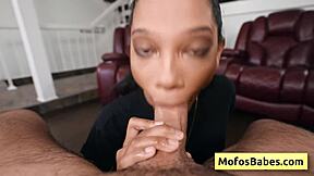 Sexy busty ebony eden west sucks huge white dick charles dera and gets her moist bald black cunt fucked hard in pov deepthroat