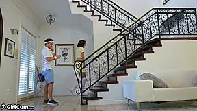 Tennis babe rides big cock during lesson break