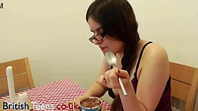 British 18 year old enjoys ice cream with cum topping