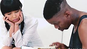 Asian Teen in Uniform Deepthroats Big Black Cock Hardcore