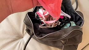 Stepsister jerks my cock with her panties - cum on tits - russian amateur with talk