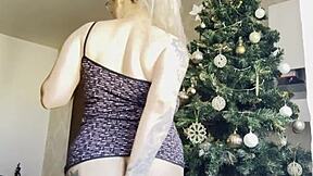 big tits blonde masturbating by the christmas tree, so hot!