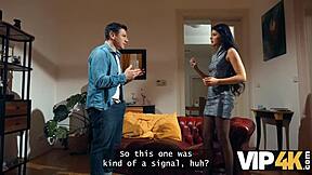 vip4k sexy brunette takes old cock as a signal to start sucking right away