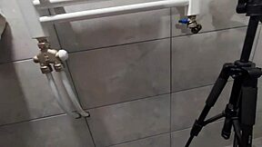 i saw him jerking off in shower and couldn't resist, cute brunette deepthroat first time