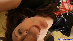 Teen rubs pussy on milf before riding old man