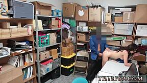 Brunette teen feels anxious during felony theft in uniform