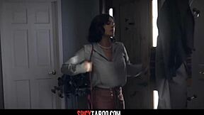 Is the housewife enjoying threesome sex with husband and nanny?