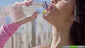 Stunning brunette sucks the stud's big cock, but can she handle it all?