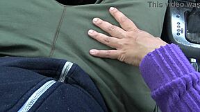 Why is this perverted stepmother groping her stepson's huge cock in his car?
