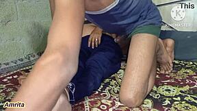 step sister and step brother sneak into bathroom for anal play.