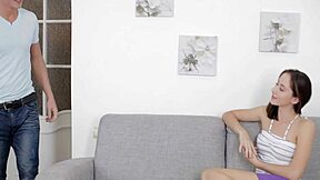 Playful Brunette Young Woman Adell Poses From Behind