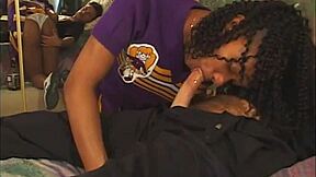 Who’s pounding these ebony cheerleaders in uniform?