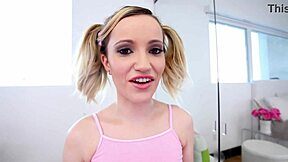 19 yo blonde swallows huge load after no-hands blowjob