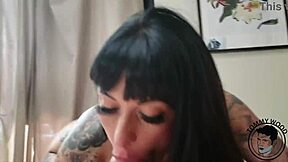 Hot Tattooed Stepmom Giving Sloppy Blowjob Jessie Lee
