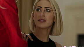 lesbian babe contrasts with milf coach in intense scissoring and oral play.