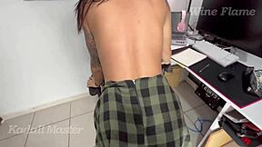 Aluna and Tara blow the chubby professor's monster cock to raise their grade.