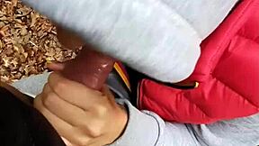 Risky quickie fucking teen bent over outdoors!