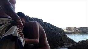 young couple reaches orgasm on beach with homemade facial