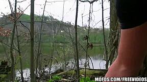 Natural Czech brunette enjoys outdoor pickup in thong and panties