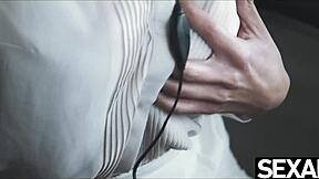 Two co workers in lingerie share multiple orgasms at office.