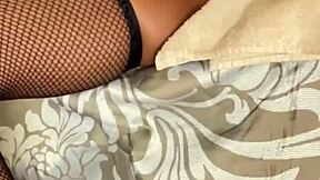 Nasty ebony nympho Barbie Charlie plays with her wet pink pussy using a dildo until she squirts.