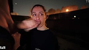 teen 18+ girl gets risky public facial outdoors