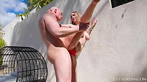 Angel Young oiled deepthroat in garage