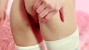 Petite asian peachycatsnack exhibits fit body and tattoos on camera