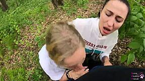 outdoor amateur threesome blowjob... oops, swallowed it!