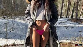 Real Winter Sex in Snowy Forest with Deep Creampie