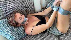 bound and teased on the countertop