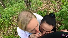 outdoor amateur threesome blowjob... oops, swallowed it!