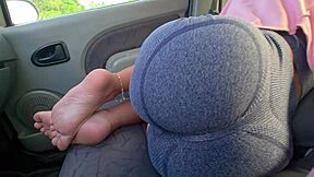 Touching Her Feet And Ass In Public Street While She Rests In Car!