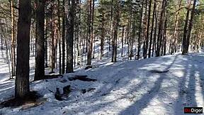 Real Winter Sex in Snowy Forest with Deep Creampie