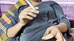 College girls finger her pussy while smoking