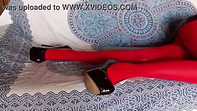 the milf with beautiful legs in red pantyhose and black heels 😍