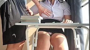 I was studying in the bedroom when my teacher disturbed me to suck his dick