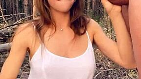 horny babe sucks and bangs outdoors