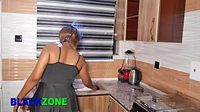 curvy ebony babe in kitchen scene