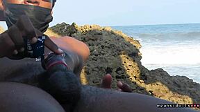 Beach vacation blowbang with black lover sucking tits