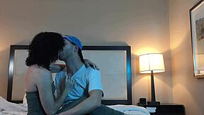 Making out with hot petite teen woman with tattoo in passionate kiss