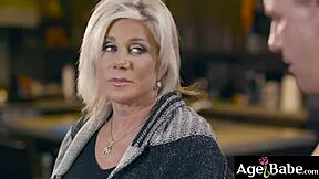 Older Woman Gags on Young Man's Meat, Gets Wet for Pounding Her Mature Pussy