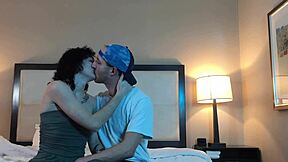 Making out with hot petite teen woman with tattoo in passionate kiss