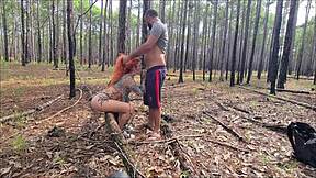 redhead hottie exhibits on trail, leading to outdoor sex