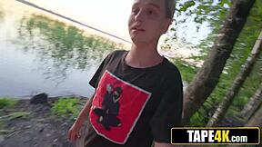 Russian cougar picks up nerdy dude