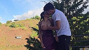 Fucking Blind Man's Daughter Beside Him, Cum Lands On Him